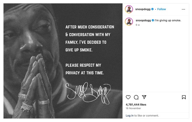 Snoop Dogg campagnestunt bron: Snoop Dogg op Instagram