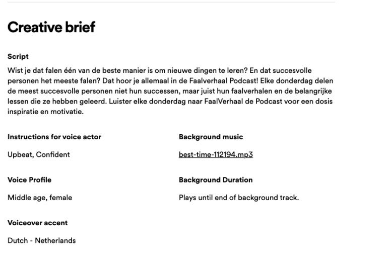 Creatieve brief van Spotify Ads bron: Spotify Ads