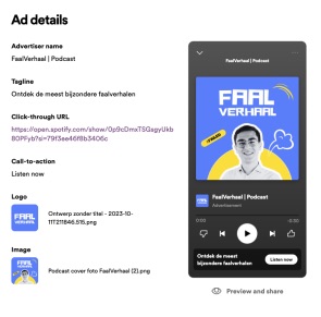 Advertentie details Spotify Ads bron: Spotify Ads