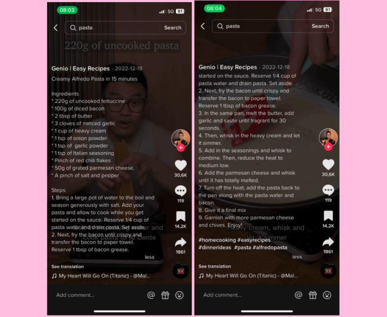 Voorbeeld stap-voor-stap-recepten op TikTok