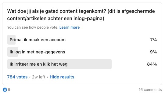 Poll op LinkedIn met een vraag over gated content.