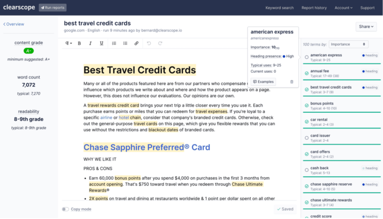 Screenshot Clearscope
