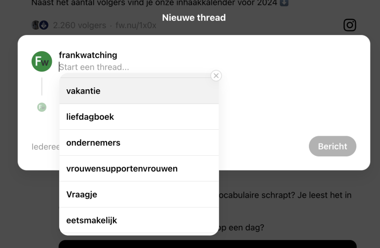 Geen hashtags maar tags op Threads.