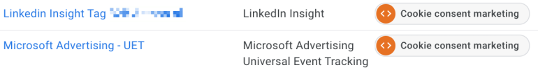 screenshot linkedin / microsoft advertising cookiemelding