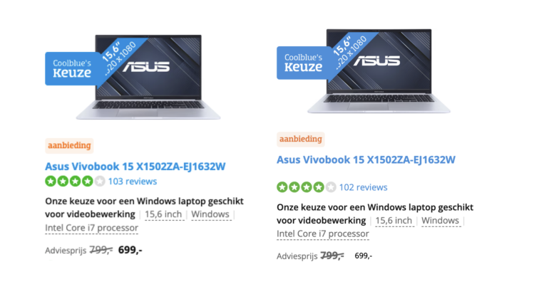 screenshot Asus vivobook dikgedrukte prijs
