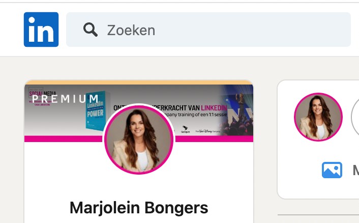 Screenshot van LinkedIn zoekbalk met profiel eronder