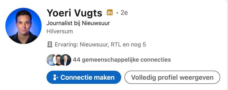Screenshot van het LinkedIn-account van Yoeri Vugts