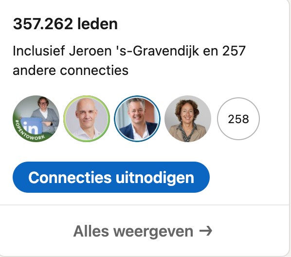 Screenshot van groepsleden op LinkedIn