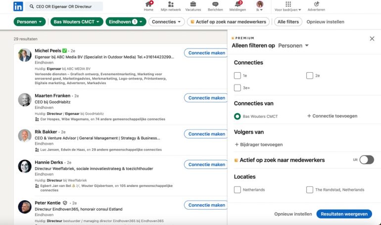 Zoeken in connecties van een eigen connectie 