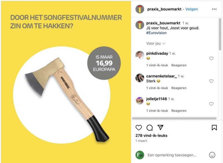 Instagram-post van Praxis: inhaker op hakken europapa