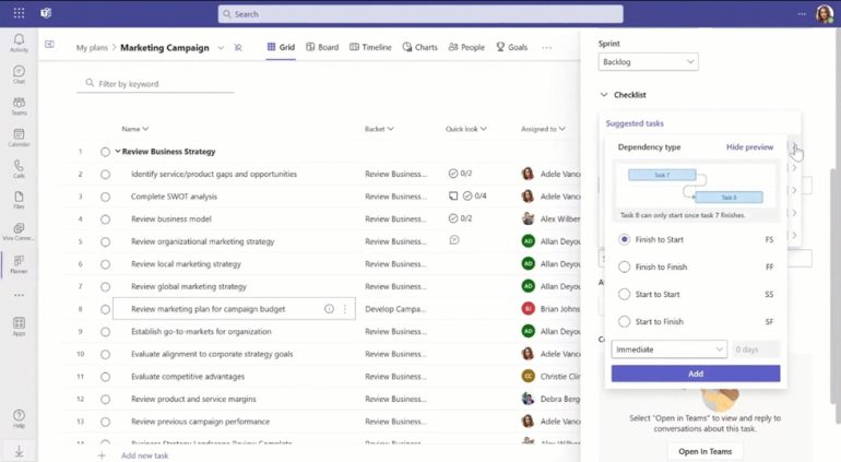 Voorbeeld Microsoft Planner