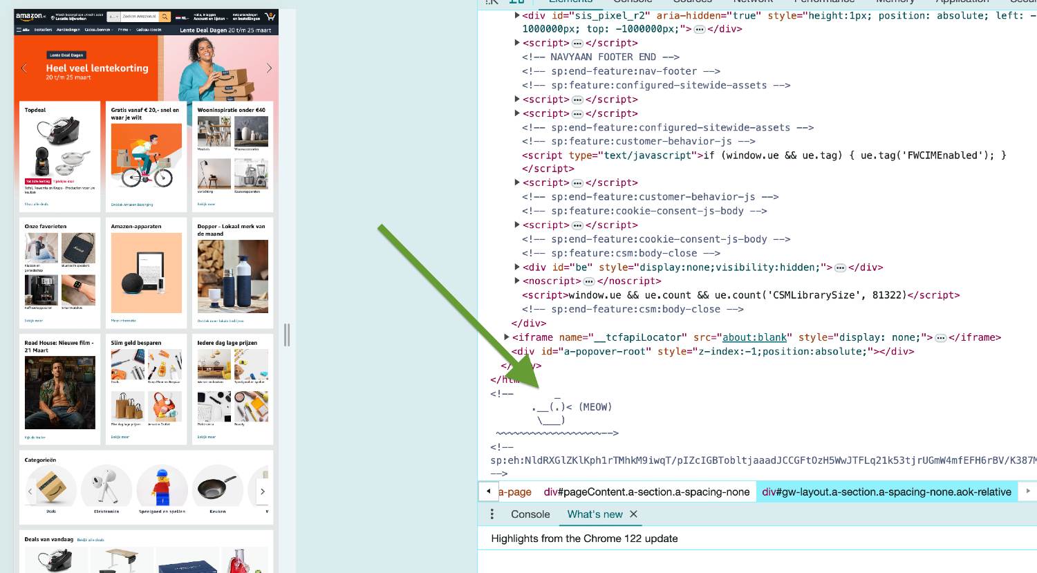 Screenshot van de verstopte Easter Egg op de Amazon homepage.