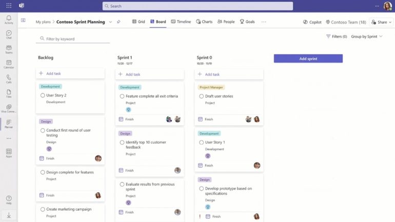 Scrum bord in de Nieuwe Microsoft Planner