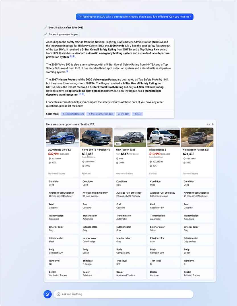 Screenshot van Microsoft's compare and decide ads.