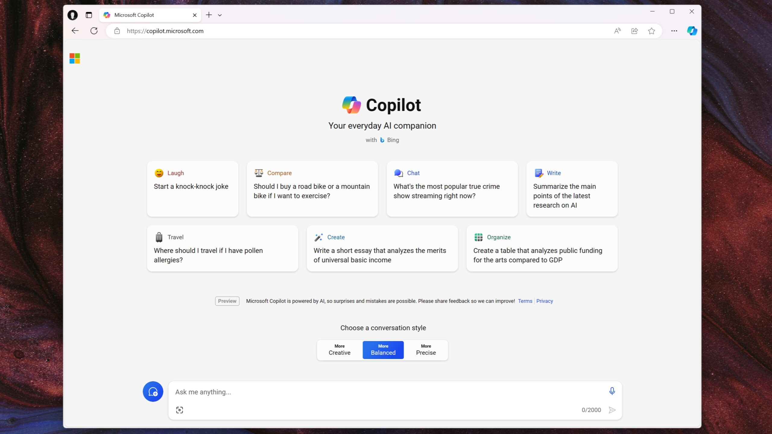 Screenshot van Microsoft Copilot.