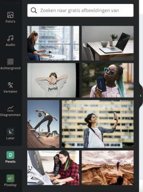 screenshot van canva apps voor pexels en unsplash