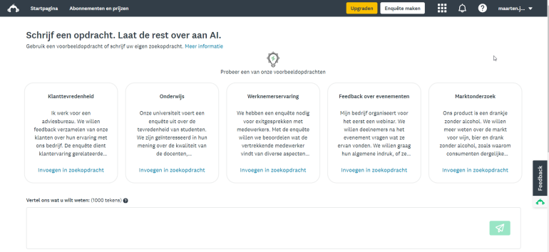 screenshot mogelijkheden SurveyMonkey AI