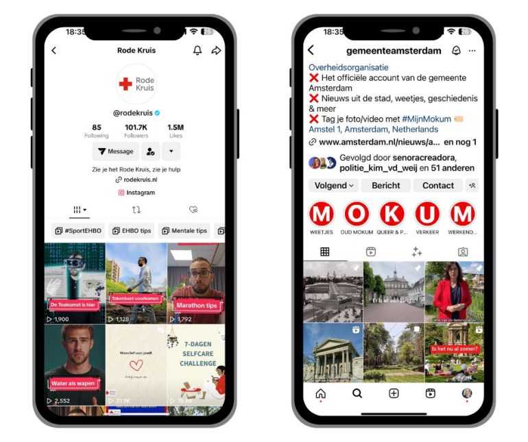 Afbeelding TikTok Rode Kruis en Instagram Gemeente Amsterdam