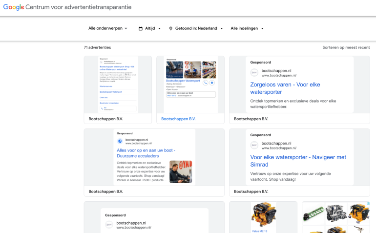Screenshot centrum voor advertentietransparantie