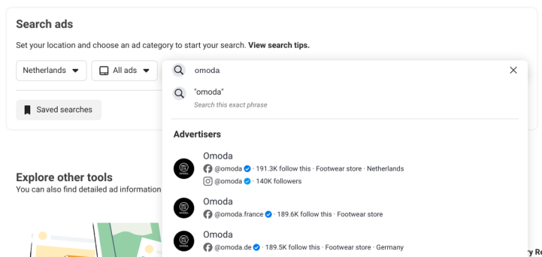 Screenshot Meta Ad Library