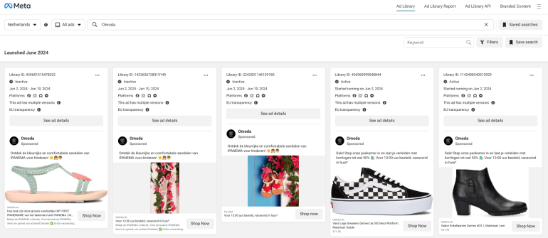 screenshot Meta ad library