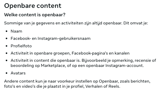 Openbare content volgens Meta