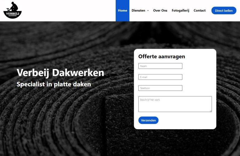 Voorbeeld van Verbij Dakwerken met een duidelijke CTA