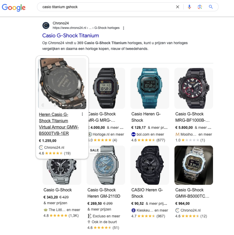 Organische zoekresultaten met organische product grids in Google
