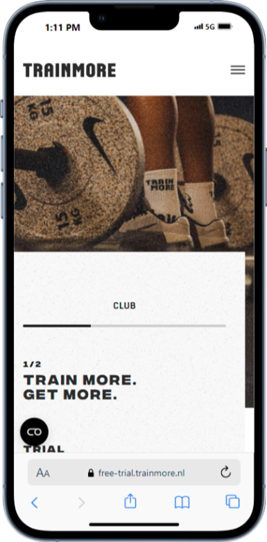 website Trainmore op mobiel met grote afbeelding