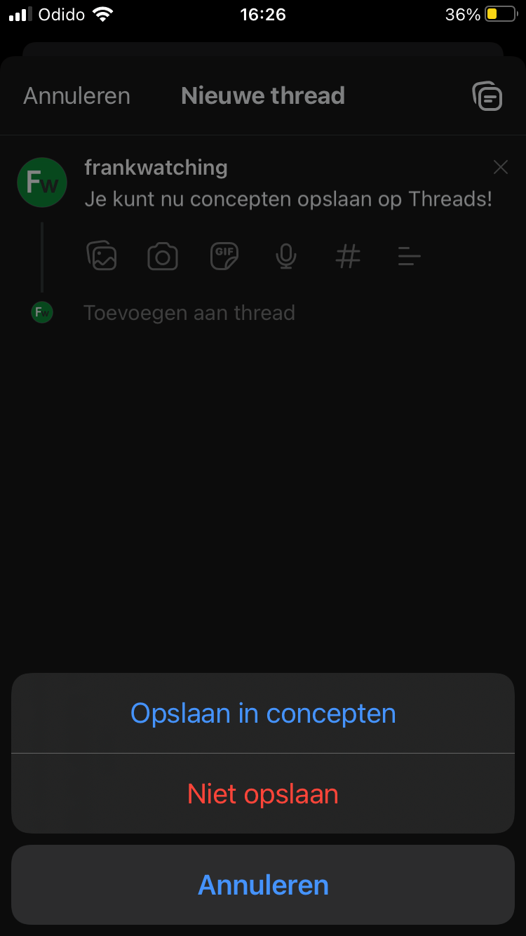 Concept opslaan in Threads