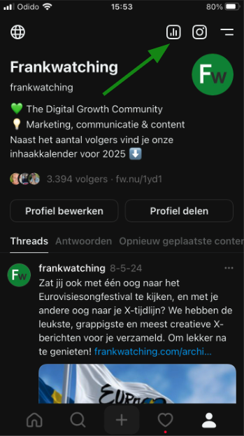 Threads statistieken op mobiel bekijken