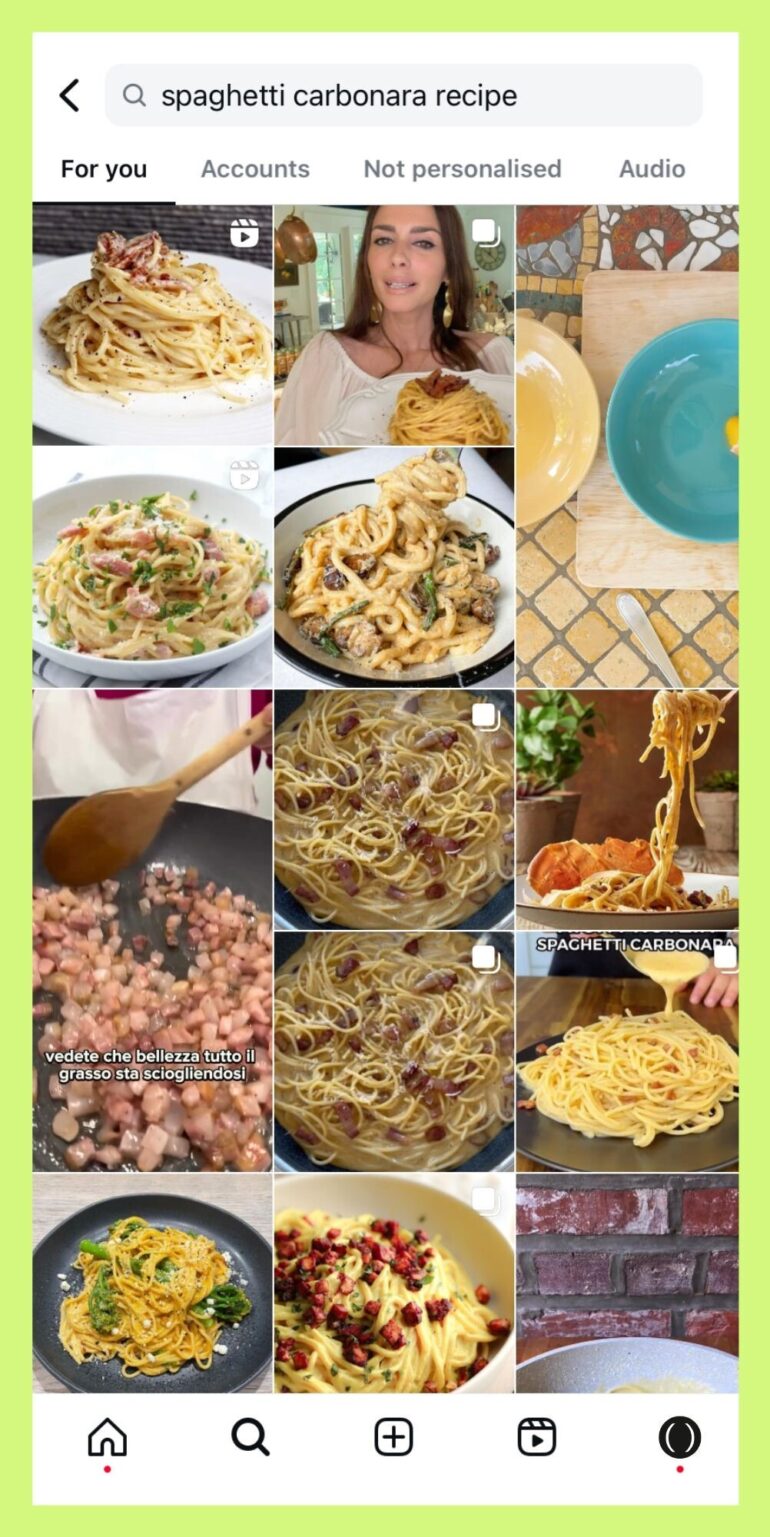 Screenshot TikTok spaghetti carbonara