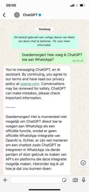 WhatsApp-gesprek met ChatGPT