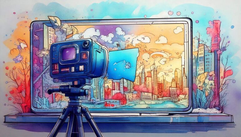 Laptop met camera ervoor bron: Adobe Firefly