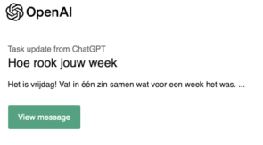 ChatGPT Tasks voorbeeld foutje: Hoe rook jouw week