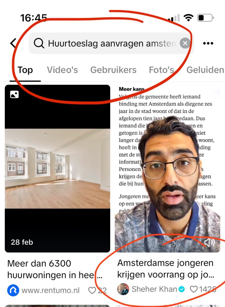 social search resultaat op TikTok: tips huurtoeslag aanvragen amsterdam