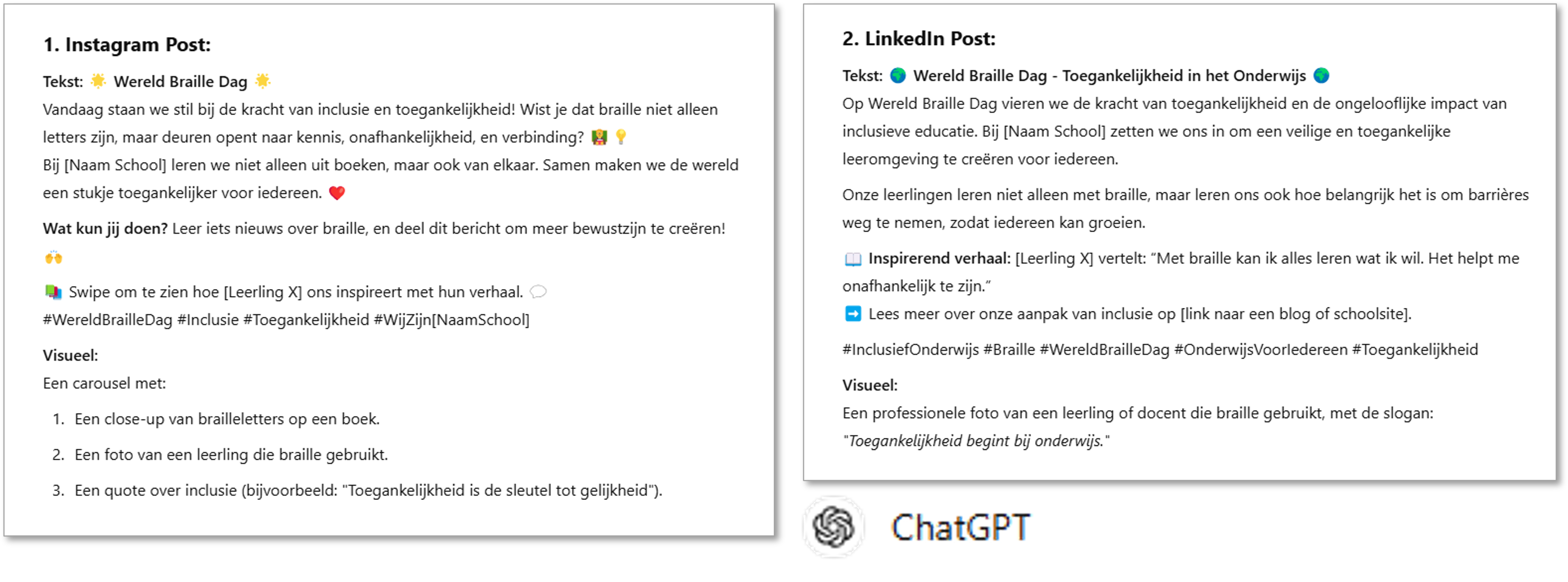 Inhakers Instagram en LinkedIn voor het onderwijs met hulp van ChatGPT