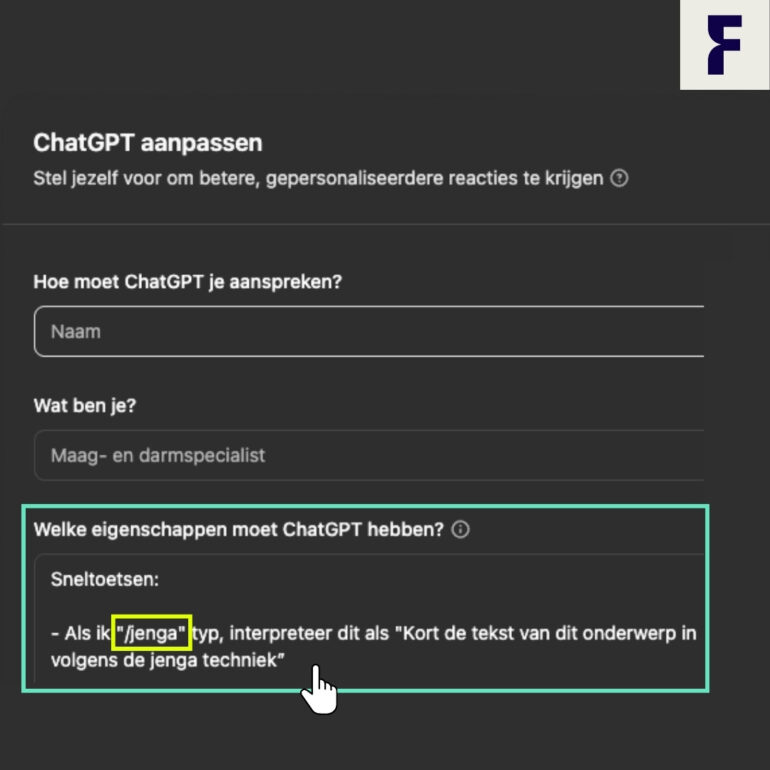 Stap 2 - Voeg sneltoets toe
