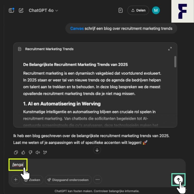 Stap 5 - Open een nieuwe chat en gebruik je nieuwe sneltoetsen