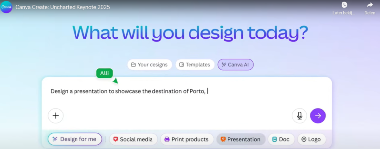 Screenshot Canva Keynote zoekbalk AI