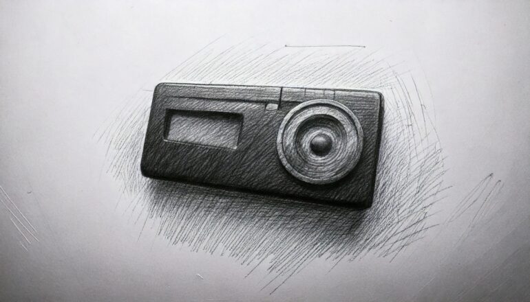 Een met potlood getekende fotocamera 