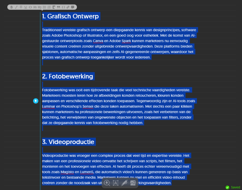 tekst selecteren in Napkin AI