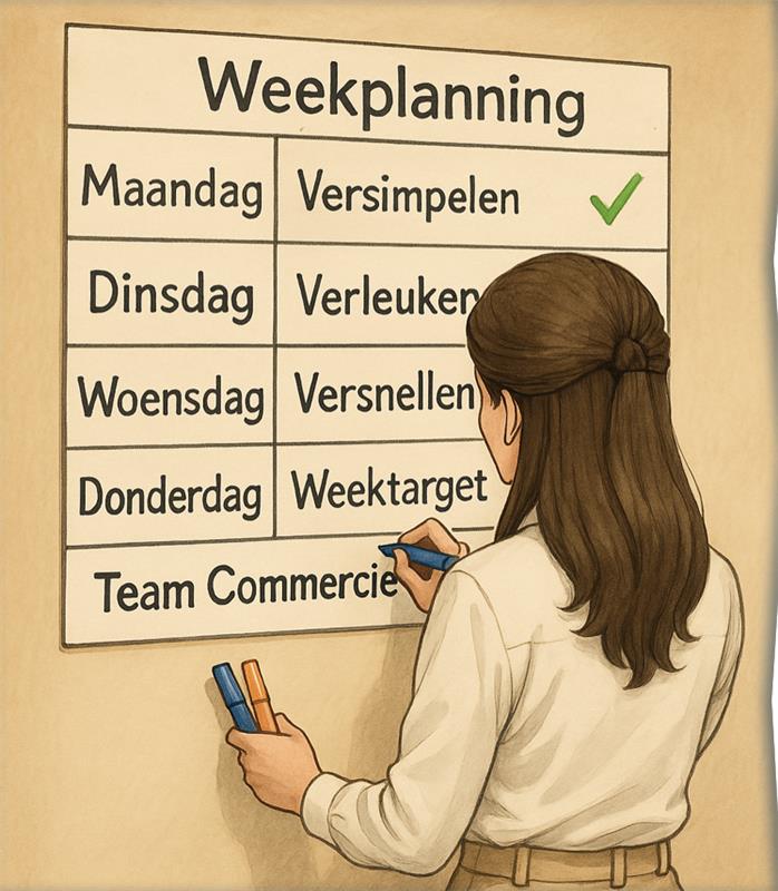 vrouw maakt weekplanning op bord