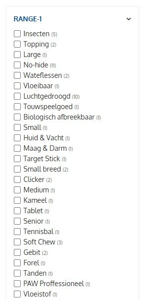 Voorbeeld van niet optimale filters op dierenvoeding-webshop