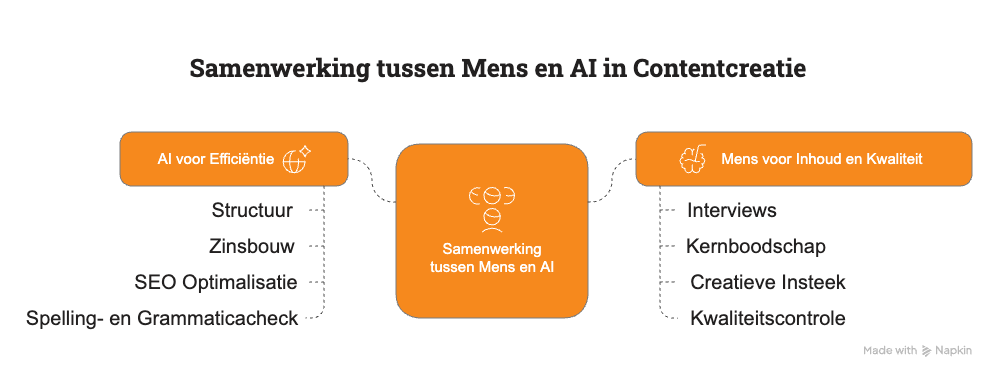 Samenwerking tussen mens en AI in contentcreatie.