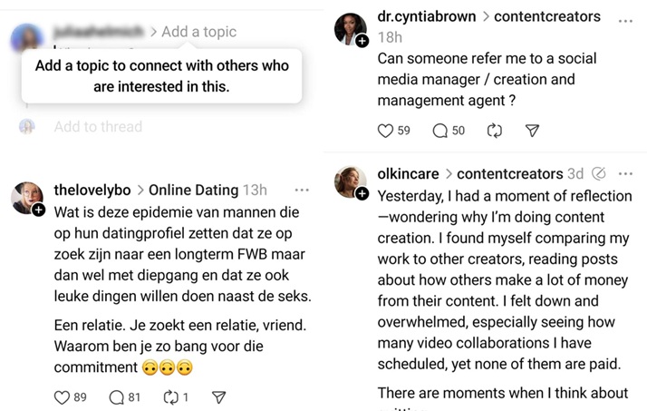 topics binnen Threads om te volgen