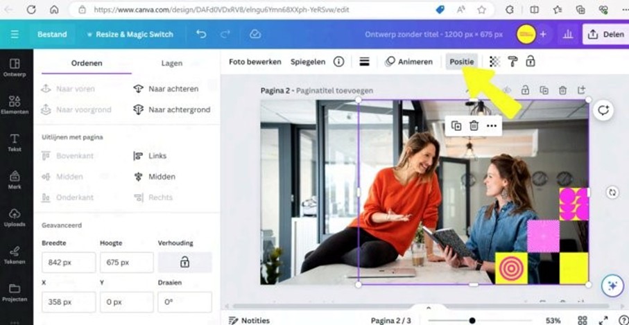 Screenshot Canva gelaagdheid en diepte