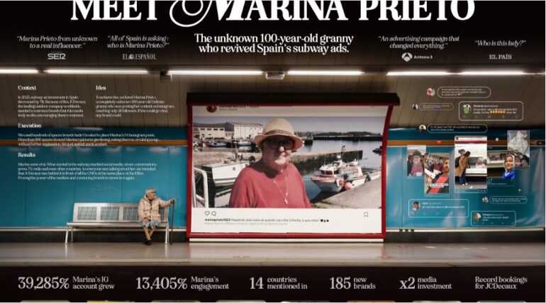 Beeld van billboard in metrostation uit Meet Marina Prieto-campagne