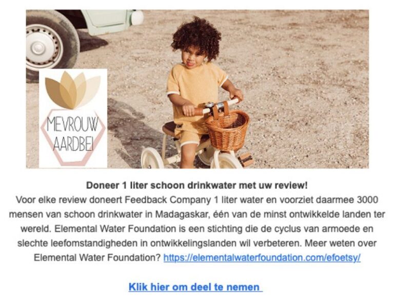 Mevrouw Aardbei zet nudging in om reviewverzoeken te ontvangen.