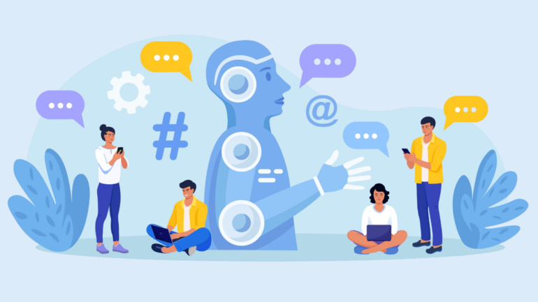 illustratie van AI-search: mensen zoeken, AI geeft antwoord